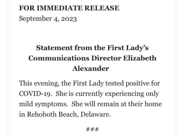 FIRST LADY JILL BIDEN TESTS POSITIVE FOR COVID-19