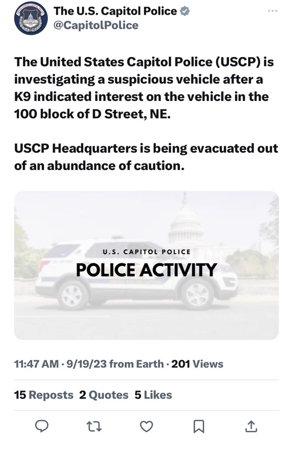 update: The U.S. Capitol Headquarters has been evacuated