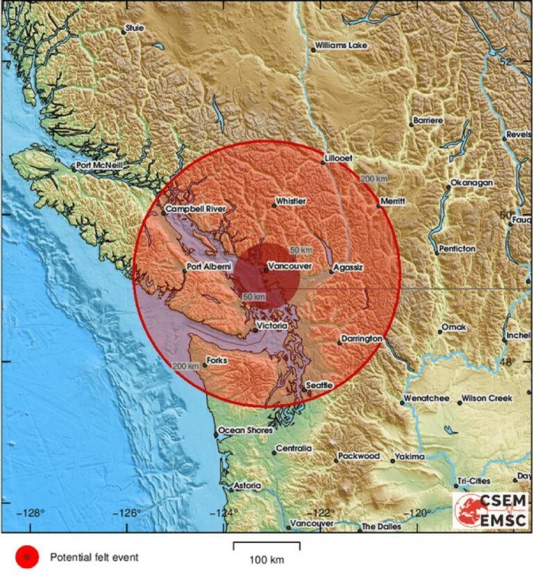 There is no tsunami risk after an earthquake occurred Vancouver Cedar