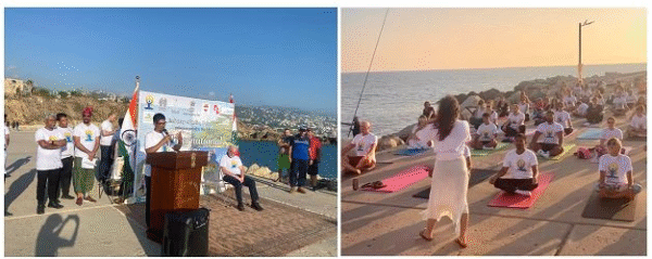 جلسة يوغا عند غروب جبيل احتفالًا باليوم العالمي: جسد، روح، وصداقة لبنانية-هندية 1 جلسة يوغا