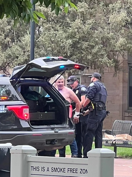 PHOTO: Shirtless Man Detained After Pro-Hamas Attack on Pro-Israel Supporters in Colorado 1 PHOTO: Shirtless Man Detained After Pro-Hamas Attack on Pro-Israel Supporters in Colorado