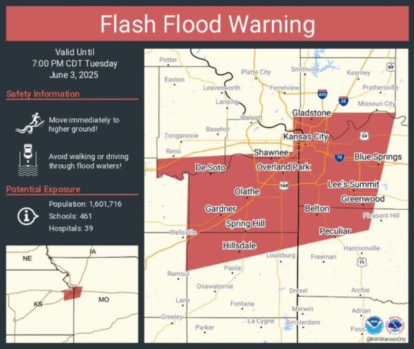 More than 1.6 million people across Kansas City, Mo., metropolitan area under flash flood warning
