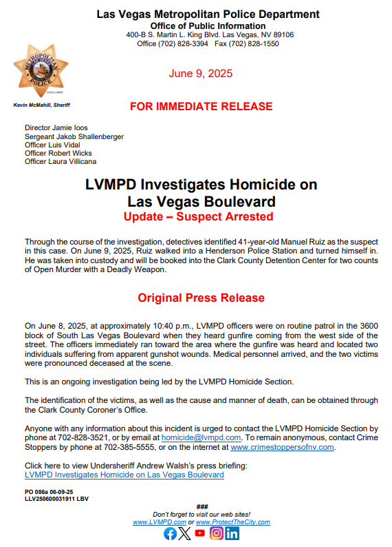 Manuel Ruiz: Bellagio Shooting Suspect Turns Himself In, Facing Two Counts of Open Murder 1 Manuel Ruiz