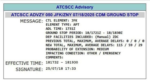 FAA Grounds JFK Departures After Aircraft Emergency 1 FAA grounds JFK departures