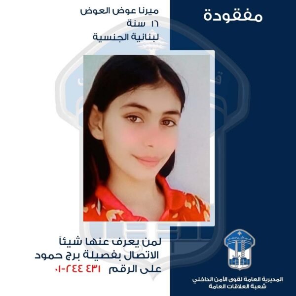 اختفاء "ميرنا" في برج حمود.. هل من يدلّ عليها؟ 1 اختفاء "ميرنا" في برج حمود.. هل من يدلّ عليها؟