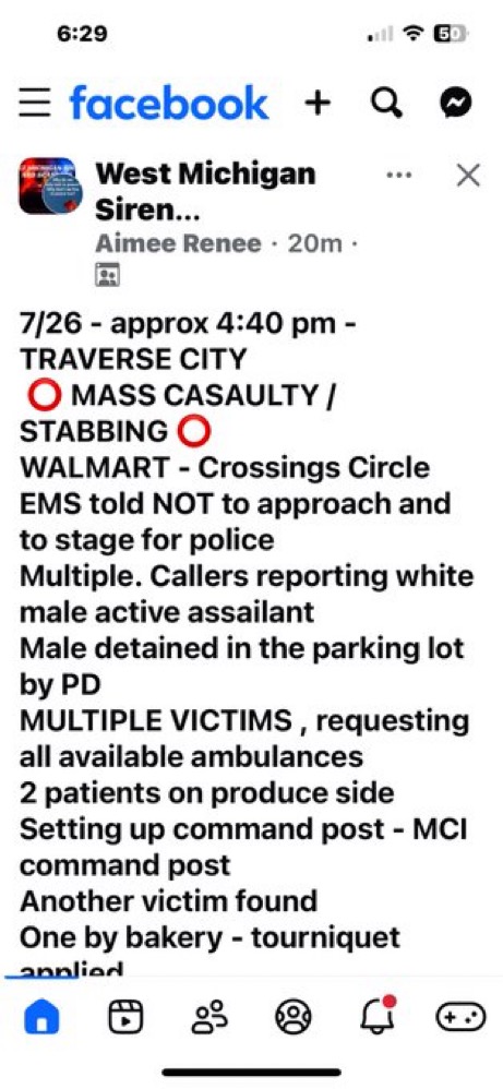 Seen on Facebook-stabbing in Traverse City
