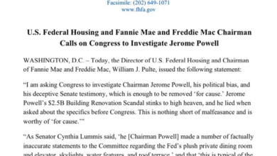 U.S. Housing Leaders Urge Congressional Investigation Into Fed Chair Jerome Powell