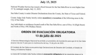Mandatory Evacuations Issued for Areas Near San Saba River