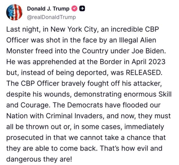 Trump Condemns Illegal Alien After Off-Duty CBP Officer Shot in NYC Park 1 Trump