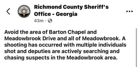 Multiple People Shot in Meadowbrook Area, Suspects at Large 1 Richmond County shooting