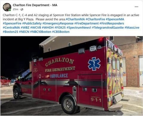 Active incident reported at Big Y Plaza in Spencer, Massachusetts