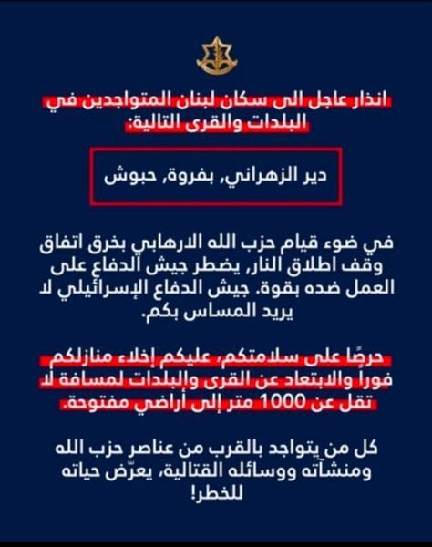 إنذار إسرائيليّ إلى سكّان هذه البلدات الجنوبيّة