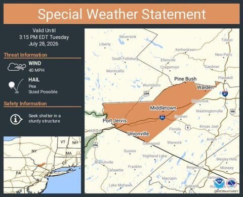 Special Weather Statement Issued for Middletown, Scotchtown, and Port Jervis Until 3:15 p.m. EDT
