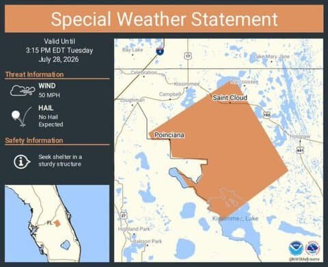 Special Weather Statement Issued for Poinciana and St. Cloud, Florida Until 3:15 p.m. EDT