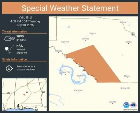 Special Weather Statement issued for Dallas County, Alabama