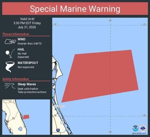 Special Marine Warning issued off Florida's east coast