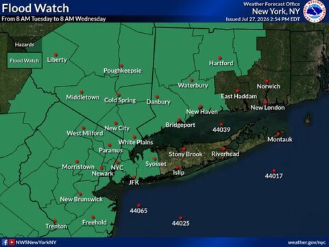 Heavy Rain, Thunderstorms Expected Across New York Through Wednesday; 2–4 Inches of Rain Possible