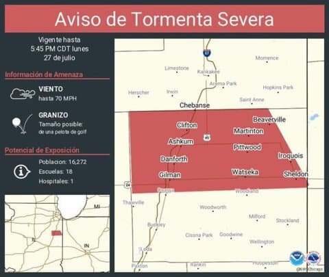 Severe Thunderstorm Warning Issued for Watseka, Gilman, and Clifton, Illinois Until 5:45 PM CDT