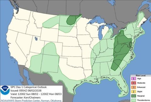 SPC issues Day 1 Marginal Risk for severe storms from the Great Lakes to the Mid-Atlantic