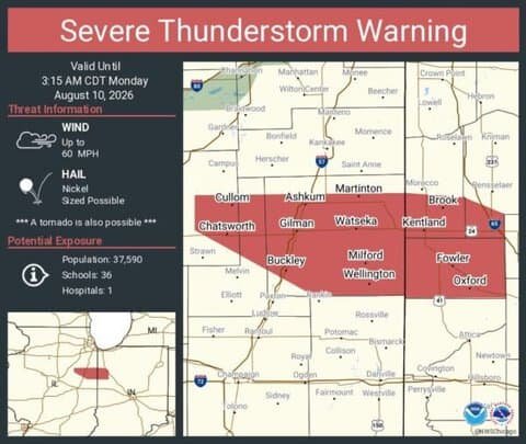 Severe Thunderstorm Warning for Watseka, Illinois and Fowler, Indiana; Tornado Also Possible 1 Severe Thunderstorm Warning for Watseka, Illinois and Fowler, Indiana; Tornado Also Possible