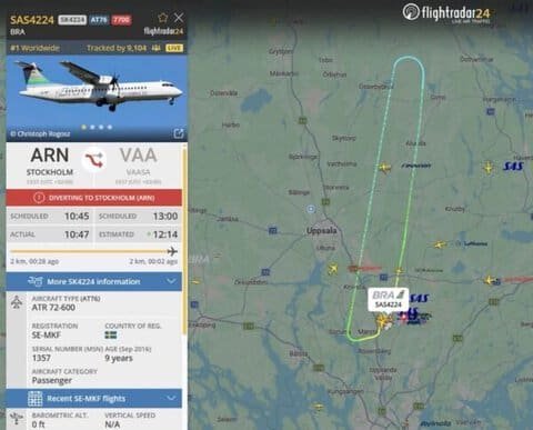 SAS Flight SK4224 Returns to Stockholm Arlanda After Squawking 7700 Emergency 1 SAS Flight SK4224 Returns to Stockholm Arlanda After Squawking 7700 Emergency