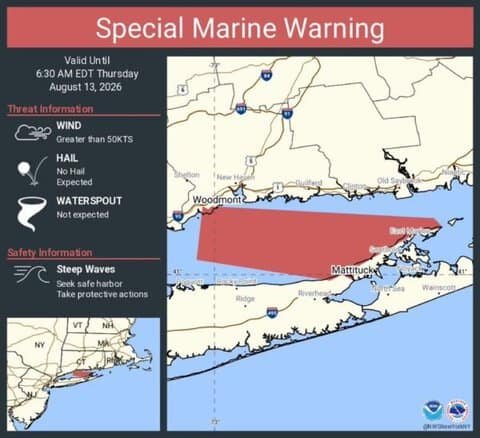 Special Marine Warning Issued for Long Island Sound With Winds Over 50 Knots 1 Special Marine Warning Issued for Long Island Sound With Winds Over 50 Knots
