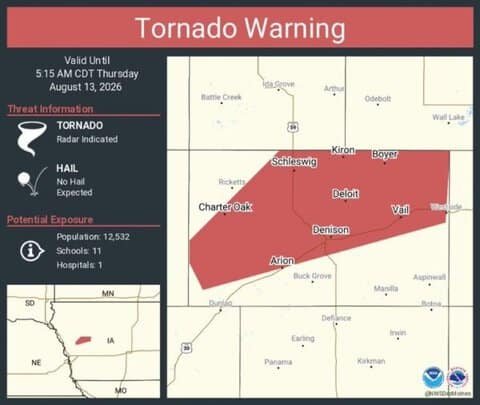 Tornado Warning for Denison, Schleswig and Charter Oak, Iowa Until 5:15 AM CDT