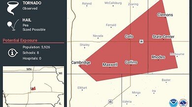 Observed Tornado Warning for State Center, Maxwell and Colo, Iowa Until 7:15 AM CDT