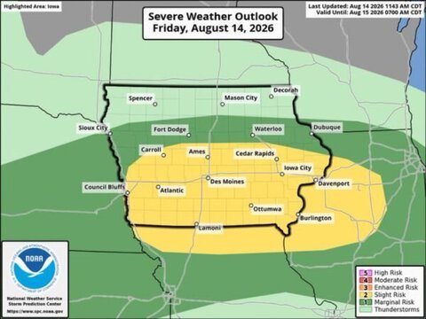 Tornado Risk Upgraded Across Southern Iowa as Damaging Winds and Severe Storms Threaten Region