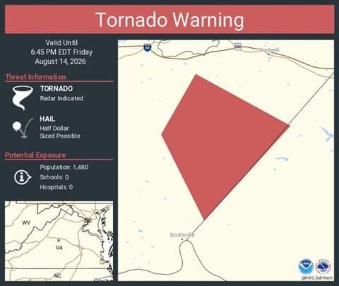 Tornado Warning Extended for Albemarle County and Charlottesville Until 6:45 PM EDT 1 Tornado Warning Extended for Albemarle County and Charlottesville Until 6:45 PM EDT