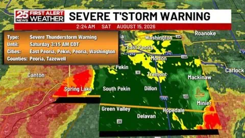 Severe Thunderstorm Warning Hits Peoria and Tazewell Counties, Illinois With 60 MPH Winds