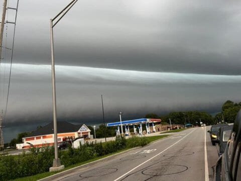 Dramatic Shelf Cloud Captured Over Noblesville, Indiana Ahead of Heavy Rain and Flooding