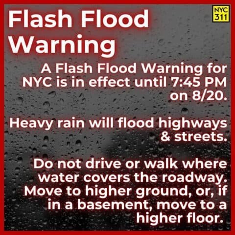 Flash Flood Warning Issued for New York City Until 7:45 PM