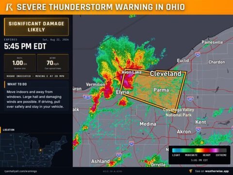 70 MPH Winds Threaten Cleveland, Parma and Strongsville as Severe Storm Moves East