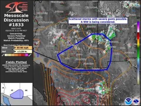 Severe storms may trigger Thunderstorm Watch across southern Arizona, SPC says