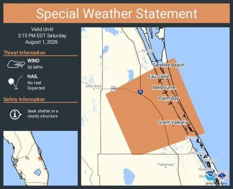 Special Weather Statement issued for Palm Bay, Melbourne and West Melbourne, Florida