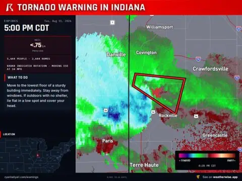 Tornado Warning Issued for Parts of Fountain, Parke and Vermillion Counties, Indiana