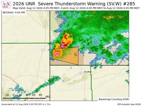 Destructive Severe Thunderstorm Warning Issued for Fall River County, South Dakota — 90 MPH Winds Possible