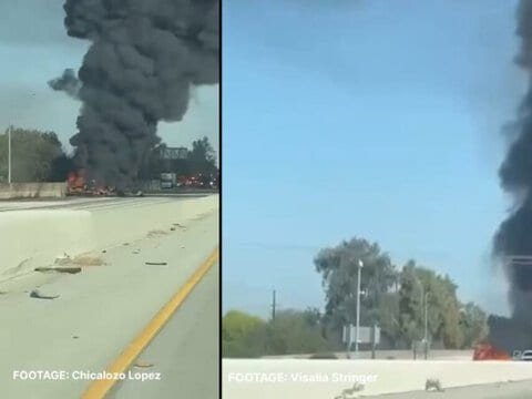 Video: Fuel Tanker Carrying 8,600 Gallons Explodes on Highway 99 in Selma, California