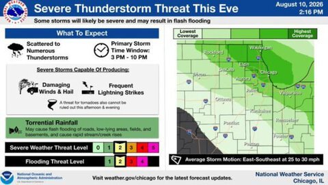 Severe Thunderstorms and Flash Flooding Threaten Chicago Area This Evening