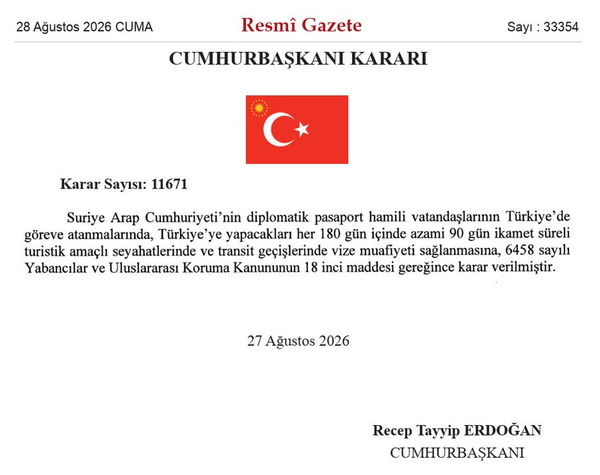 Türkiye Grants Visa-Free Entry to Syrian Diplomatic Passport Holders