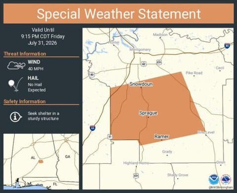 Special Weather Statement issued for Snowdoun, Sprague and Ramer, Alabama
