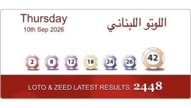 نتائج اللوتو اللبناني: نتائج اللوتو اللبناني 2448 اليوم الخميس 10 أيلول 2026 والأرقام الرابحة في زيد