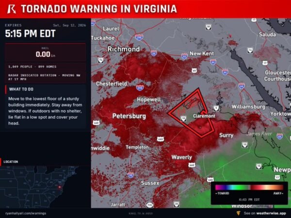 Tornado Warning Issued for Parts of Virginia as Storm Moves Toward Burrowsville