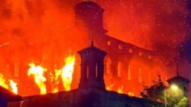 Massive Fire Engulfs: Massive Fire Engulfs Dalton Mills Landmark in Keighley, Yorkshire
