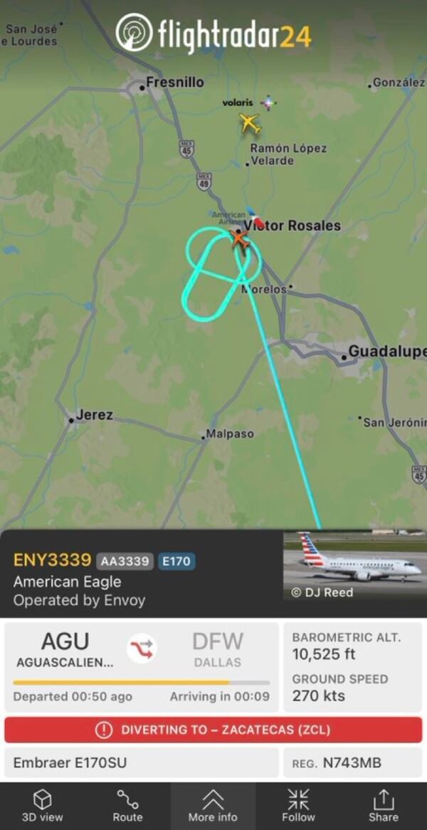 Update: American Airlines Flight AA3339 Diverts to Zacatecas After Technical Issue