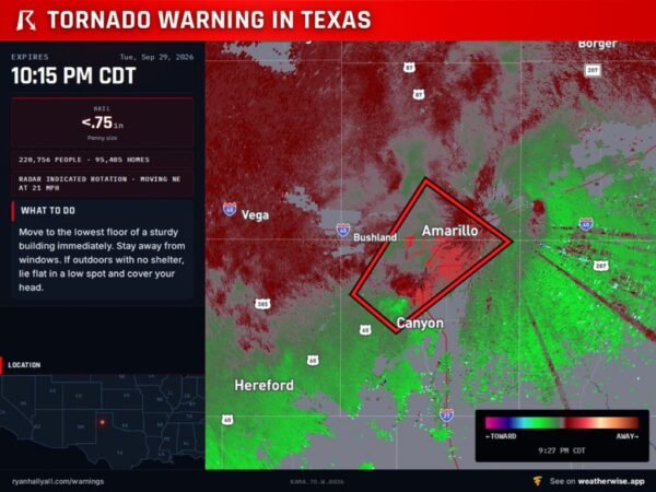Video: Tornado Warning for Amarillo, Canyon and Mescalero Park, Texas, as Radar Shows Rotation