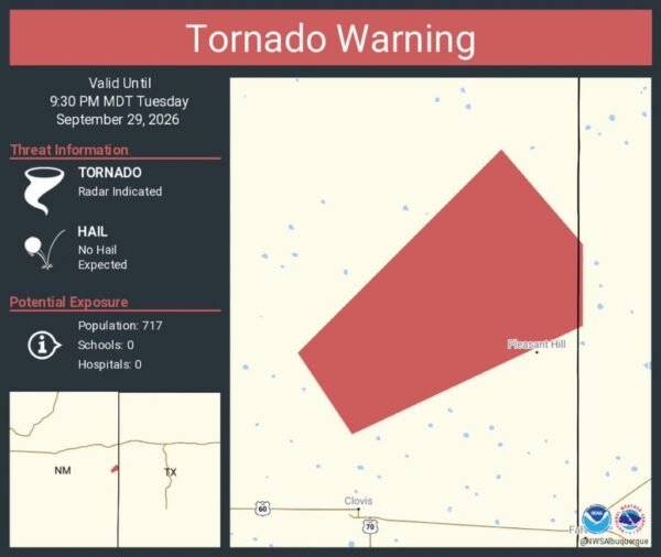 Tornado Warning Issued for Curry County, New Mexico Until 9:30 PM MDT