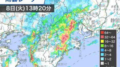 大阪や名古屋の周辺に活発な雨雲 土砂降りの雨による道路冠水など注意