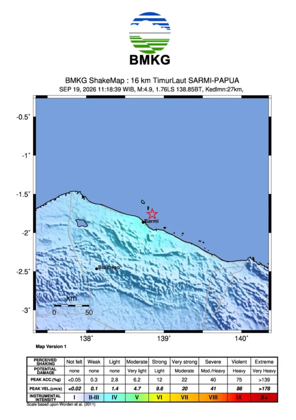 Gempa Bumi M5,1 – 102 km BaratLaut SARMI-PAPUA 1 Gempa Bumi M5,1 – 102 km BaratLaut SARMI-PAPUA